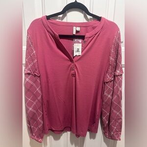 Cato Rose Wine Ribbed Top